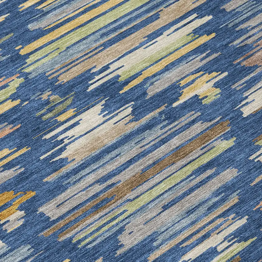 8' Navy Blue And Silver Round Southwestern Washable Indoor Outdoor Area Rug Photo 7