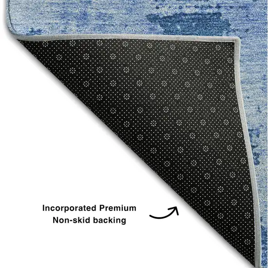 8' Navy Blue And Sky Blue Abstract Washable Round Rug With UV Protection Photo 5