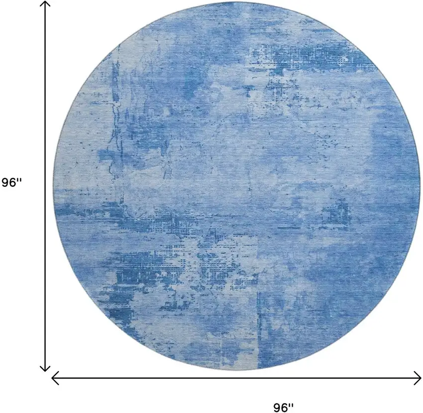 8' Navy Blue And Sky Blue Abstract Washable Round Rug With UV Protection Photo 9