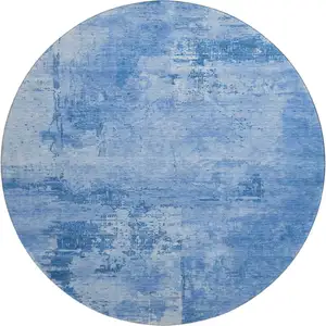 Photo of 8' Navy Blue And Sky Blue Abstract Washable Round Rug With UV Protection