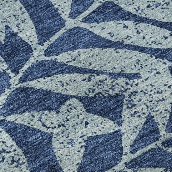 8' Navy Blue And Sky Blue Floral Washable Round Rug With UV Protection Photo 9