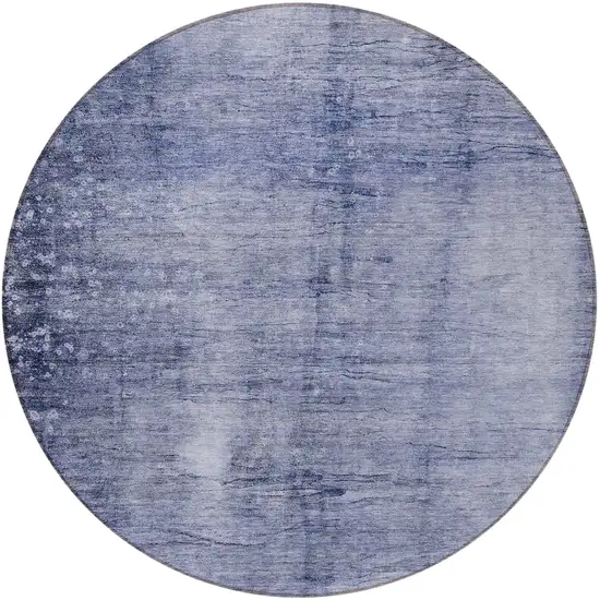 8' Navy Blue And Sky Blue Round Abstract Washable Indoor Outdoor Area Rug Photo 5