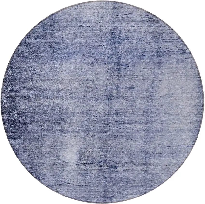 8' Navy Blue And Sky Blue Round Abstract Washable Indoor Outdoor Area Rug Photo 5