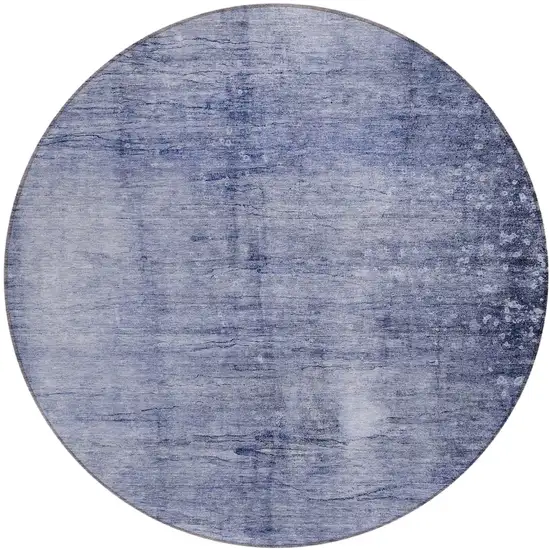 8' Navy Blue And Sky Blue Round Abstract Washable Indoor Outdoor Area Rug Photo 2