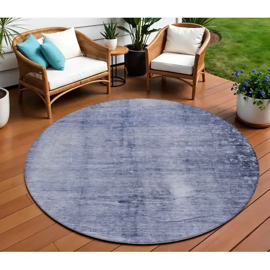 8' Navy Blue And Sky Blue Round Abstract Washable Indoor Outdoor Area Rug Photo 1