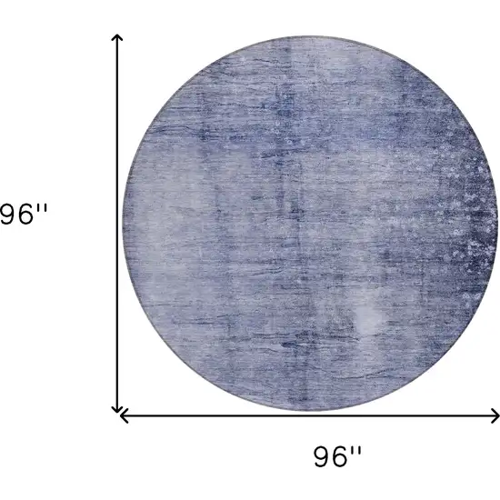 8' Navy Blue And Sky Blue Round Abstract Washable Indoor Outdoor Area Rug Photo 3