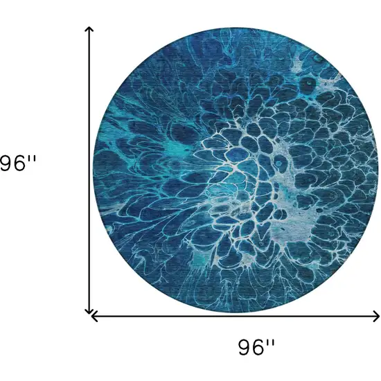 8' Navy Blue And Sky Blue Round Abstract Washable Indoor Outdoor Area Rug Photo 3