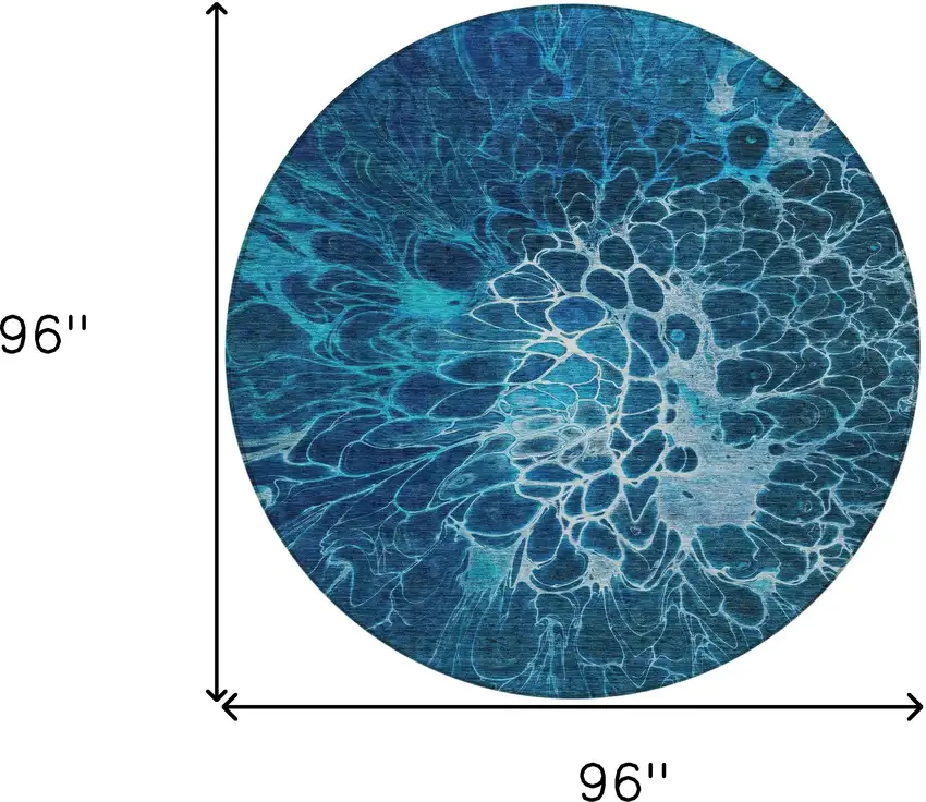8' Navy Blue And Sky Blue Round Abstract Washable Indoor Outdoor Area Rug Photo 3