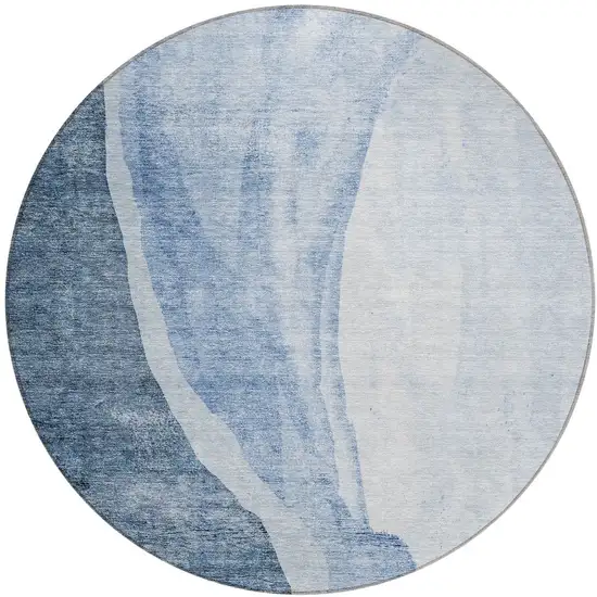 8' Navy Blue And Sky Blue Round Abstract Washable Indoor Outdoor Area Rug Photo 4