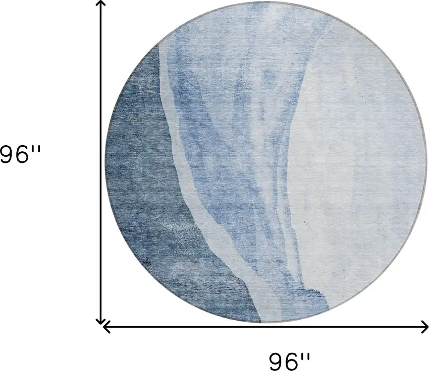 8' Navy Blue And Sky Blue Round Abstract Washable Indoor Outdoor Area Rug Photo 7