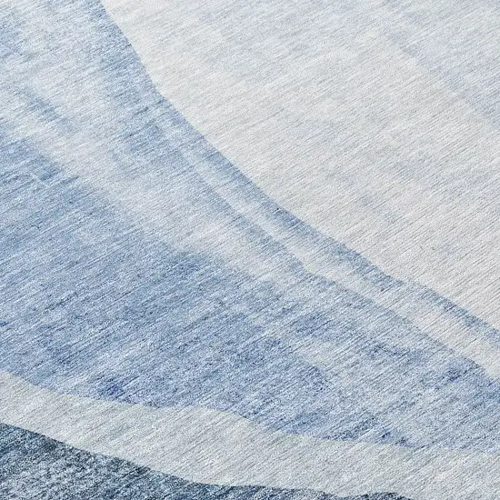 8' Navy Blue And Sky Blue Round Abstract Washable Indoor Outdoor Area Rug Photo 8