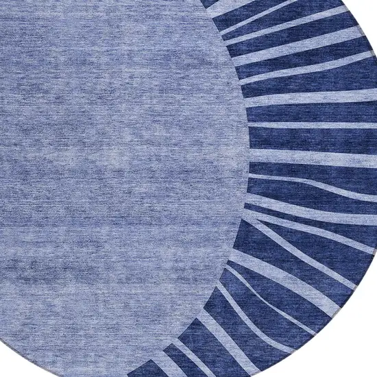 8' Navy Blue And Sky Blue Round Abstract Washable Indoor Outdoor Area Rug Photo 6