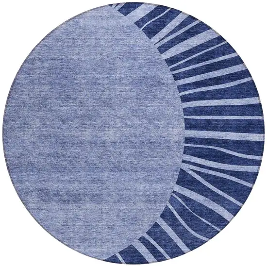 8' Navy Blue And Sky Blue Round Abstract Washable Indoor Outdoor Area Rug Photo 7