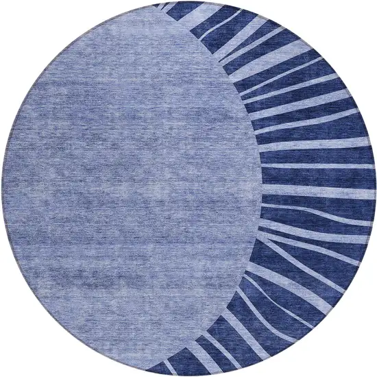 8' Navy Blue And Sky Blue Round Abstract Washable Indoor Outdoor Area Rug Photo 2