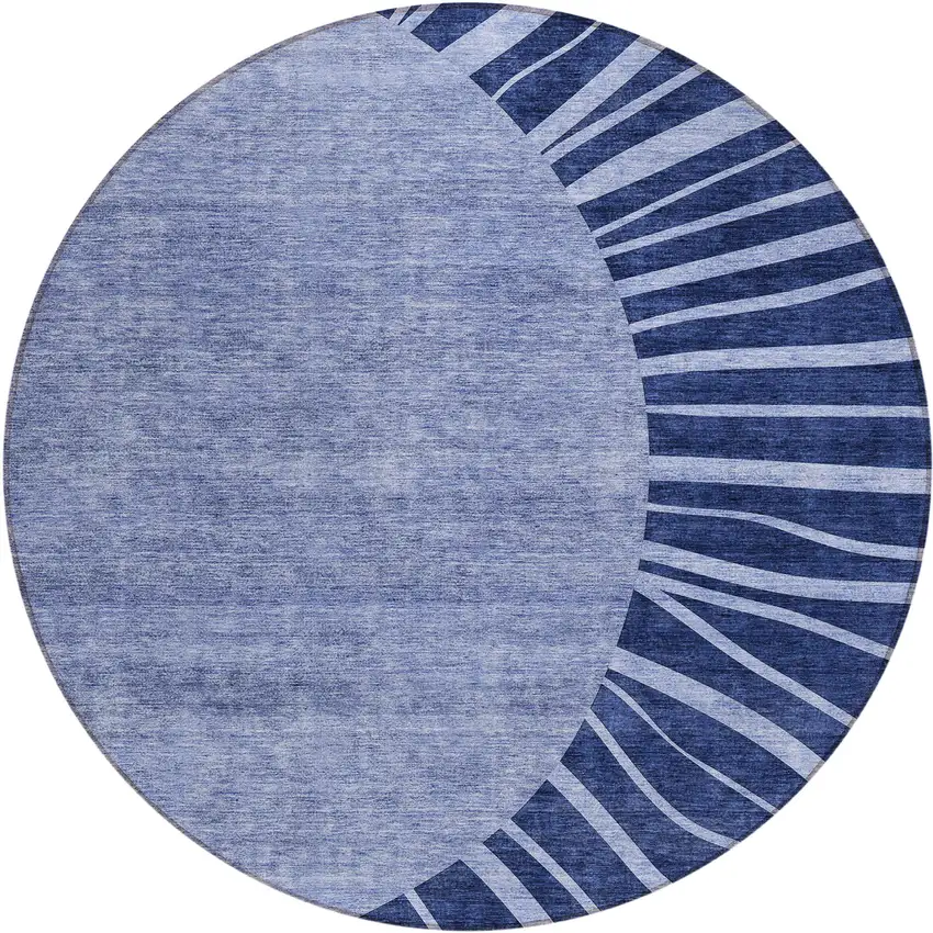 8' Navy Blue And Sky Blue Round Abstract Washable Indoor Outdoor Area Rug Photo 2
