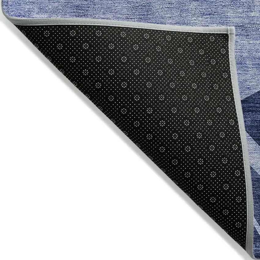 8' Navy Blue And Sky Blue Round Abstract Washable Indoor Outdoor Area Rug Photo 4
