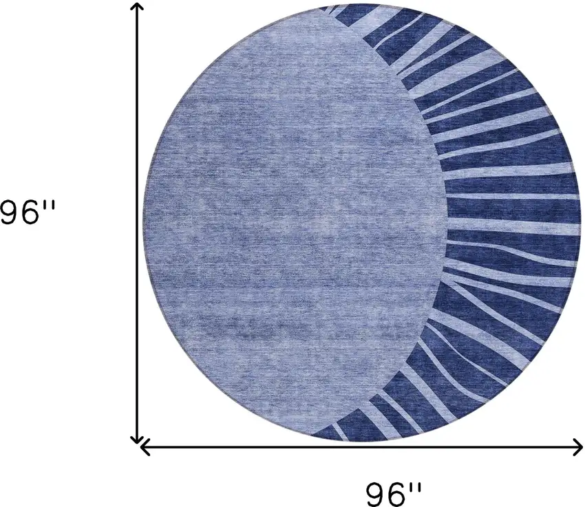 8' Navy Blue And Sky Blue Round Abstract Washable Indoor Outdoor Area Rug Photo 3
