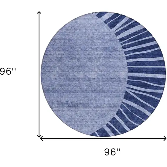 8' Navy Blue And Sky Blue Round Abstract Washable Indoor Outdoor Area Rug Photo 3