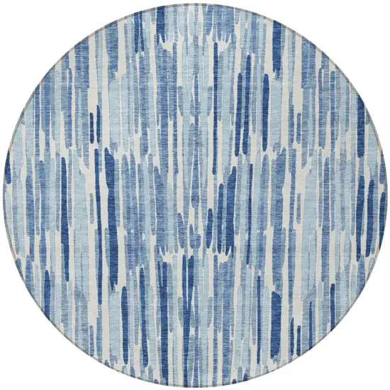 8' Navy Blue And Sky Blue Round Abstract Washable Indoor Outdoor Area Rug Photo 4
