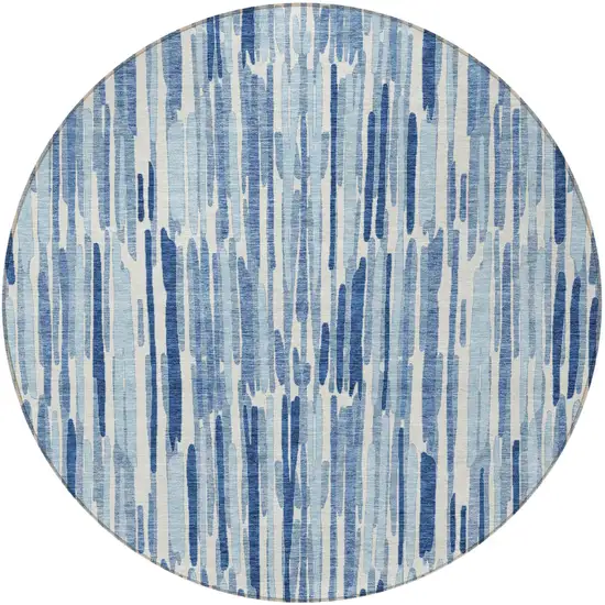 8' Navy Blue And Sky Blue Round Abstract Washable Indoor Outdoor Area Rug Photo 4