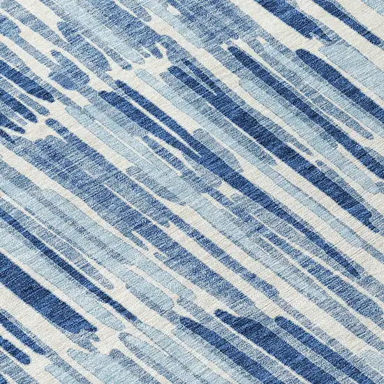 8' Navy Blue And Sky Blue Round Abstract Washable Indoor Outdoor Area Rug Photo 7