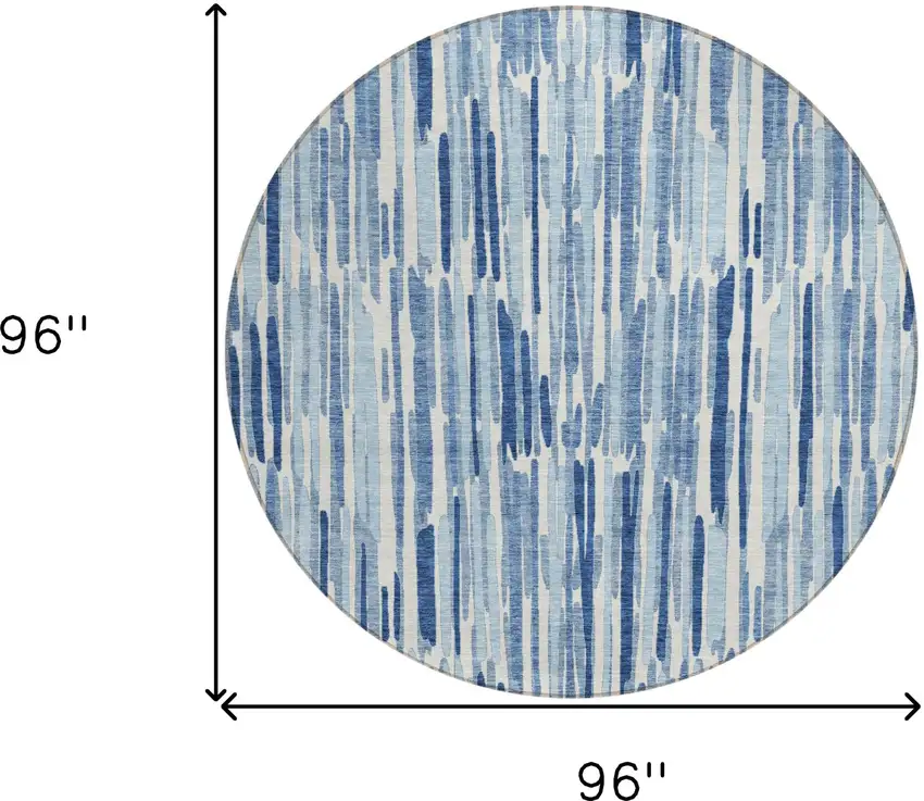 8' Navy Blue And Sky Blue Round Abstract Washable Indoor Outdoor Area Rug Photo 3