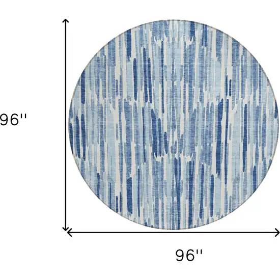 8' Navy Blue And Sky Blue Round Abstract Washable Indoor Outdoor Area Rug Photo 3