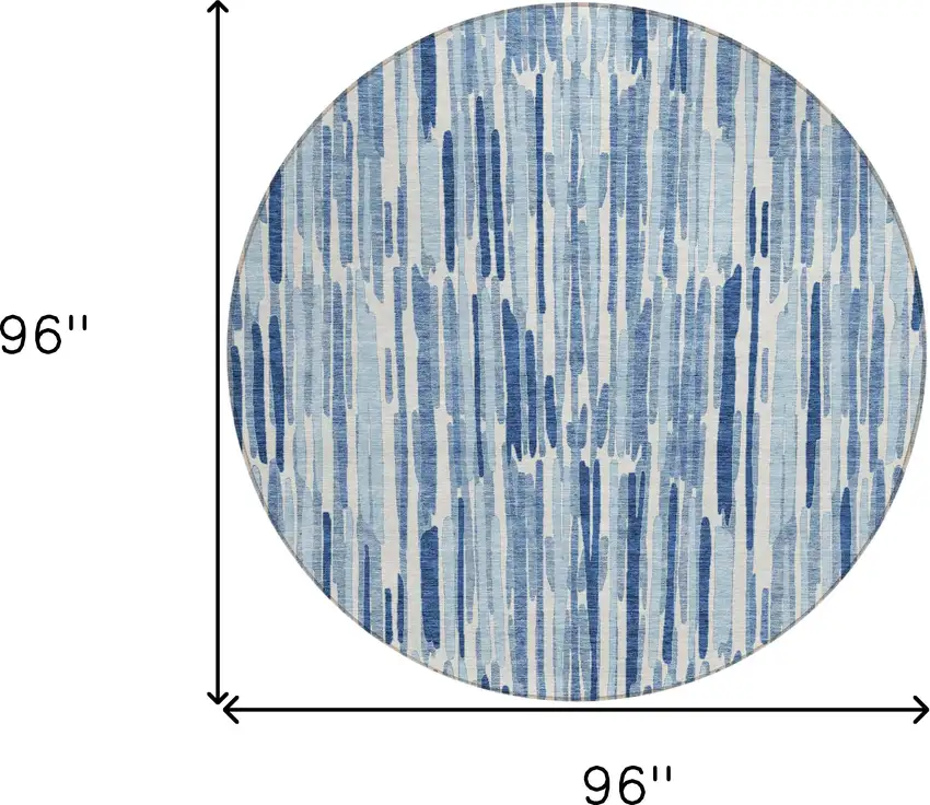 8' Navy Blue And Sky Blue Round Abstract Washable Indoor Outdoor Area Rug Photo 3