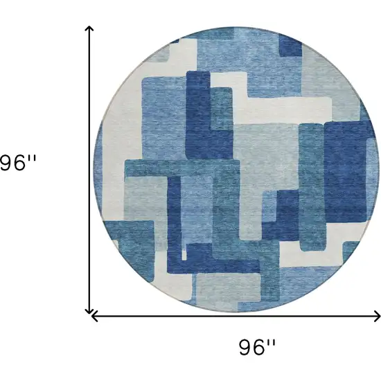 8' Navy Blue And Sky Blue Round Abstract Washable Indoor Outdoor Area Rug Photo 3