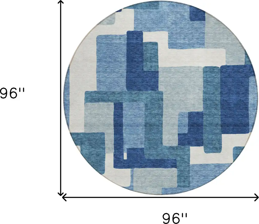8' Navy Blue And Sky Blue Round Abstract Washable Indoor Outdoor Area Rug Photo 3