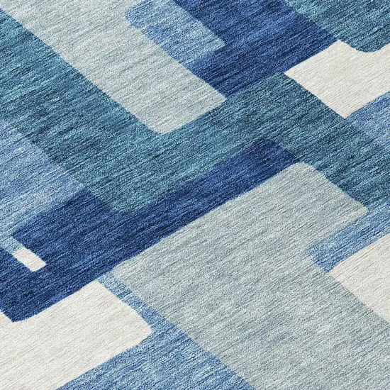 8' Navy Blue And Sky Blue Round Abstract Washable Indoor Outdoor Area Rug Photo 8
