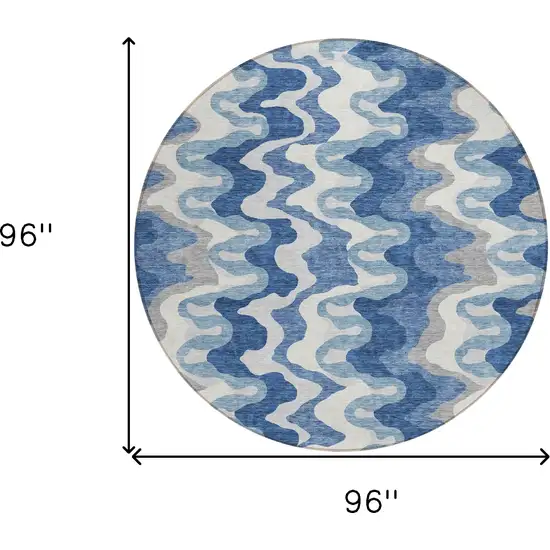 8' Navy Blue And Sky Blue Round Abstract Washable Indoor Outdoor Area Rug Photo 7