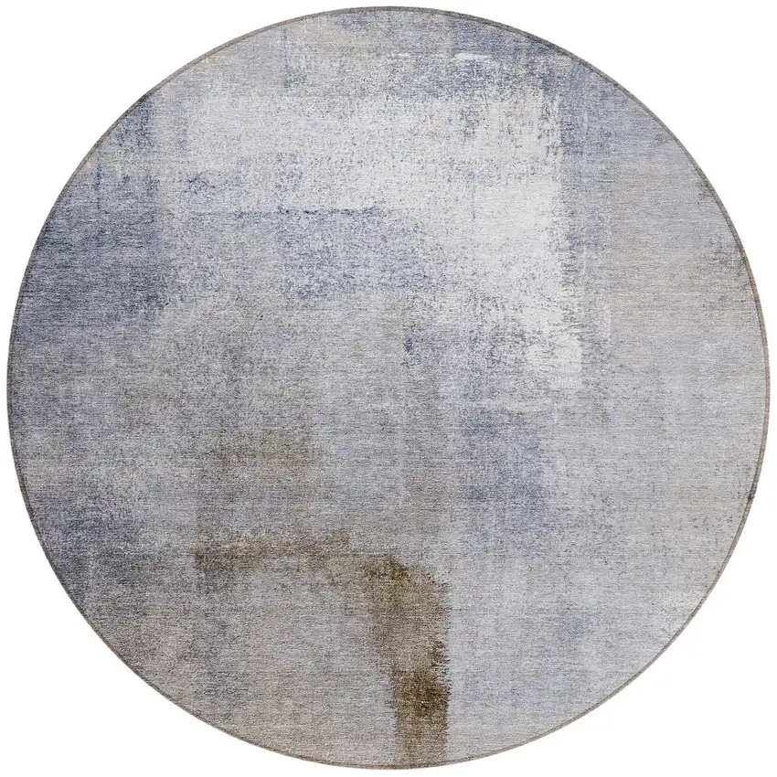8' Navy Blue And Sky Blue Round Abstract Washable Indoor Outdoor Area Rug Photo 4
