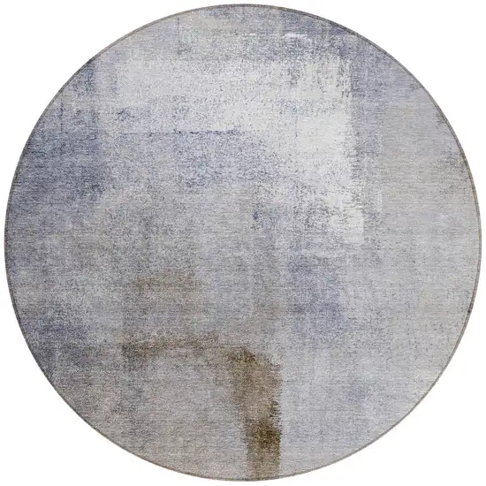 8' Navy Blue And Sky Blue Round Abstract Washable Indoor Outdoor Area Rug Photo 4