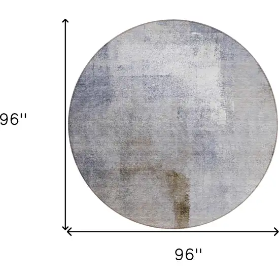 8' Navy Blue And Sky Blue Round Abstract Washable Indoor Outdoor Area Rug Photo 3
