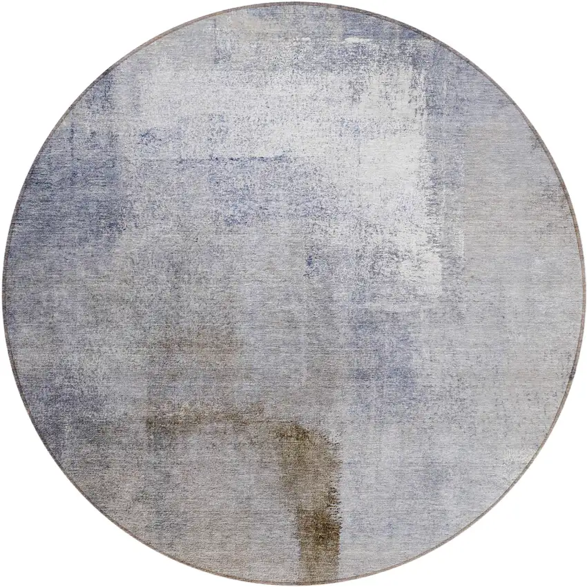8' Navy Blue And Sky Blue Round Abstract Washable Indoor Outdoor Area Rug Photo 2