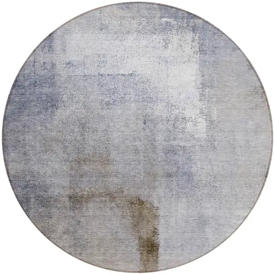 8' Navy Blue And Sky Blue Round Abstract Washable Indoor Outdoor Area Rug Photo 2