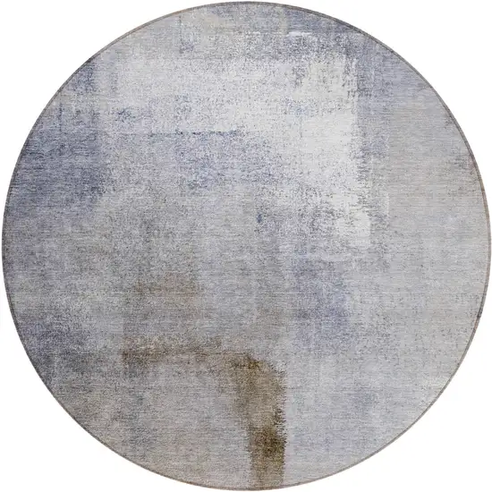 8' Navy Blue And Sky Blue Round Abstract Washable Indoor Outdoor Area Rug Photo 2