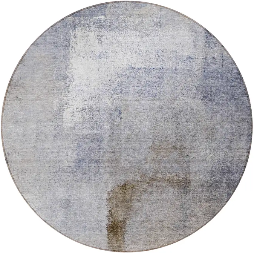 8' Navy Blue And Sky Blue Round Abstract Washable Indoor Outdoor Area Rug Photo 5