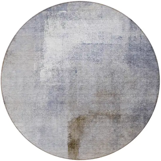 8' Navy Blue And Sky Blue Round Abstract Washable Indoor Outdoor Area Rug Photo 5