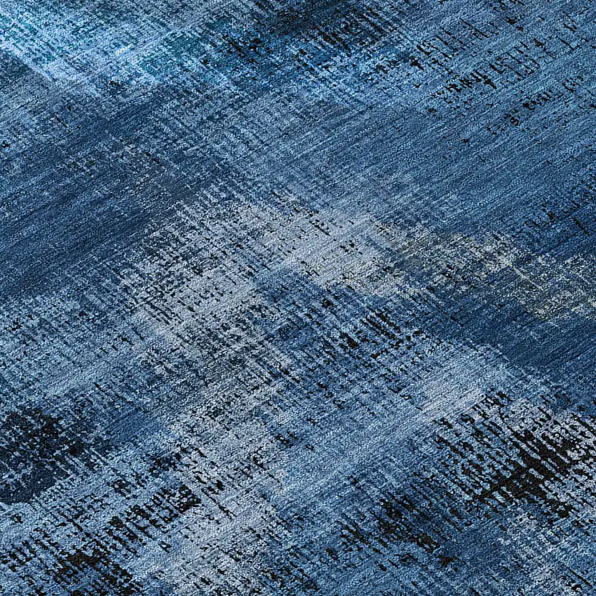 8' Navy Blue And Sky Blue Round Abstract Washable Indoor Outdoor Area Rug Photo 8