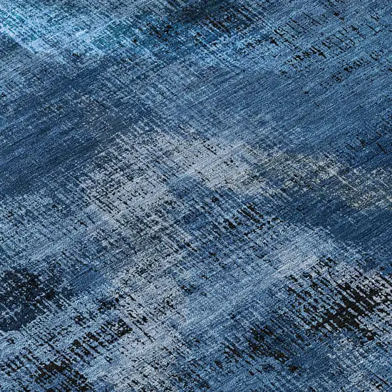 8' Navy Blue And Sky Blue Round Abstract Washable Indoor Outdoor Area Rug Photo 8