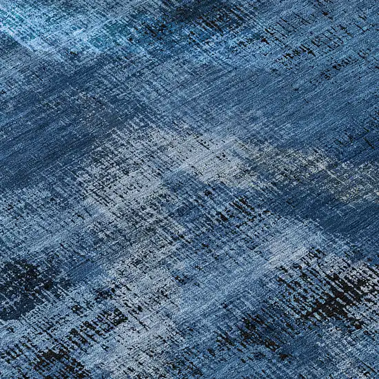 8' Navy Blue And Sky Blue Round Abstract Washable Indoor Outdoor Area Rug Photo 8