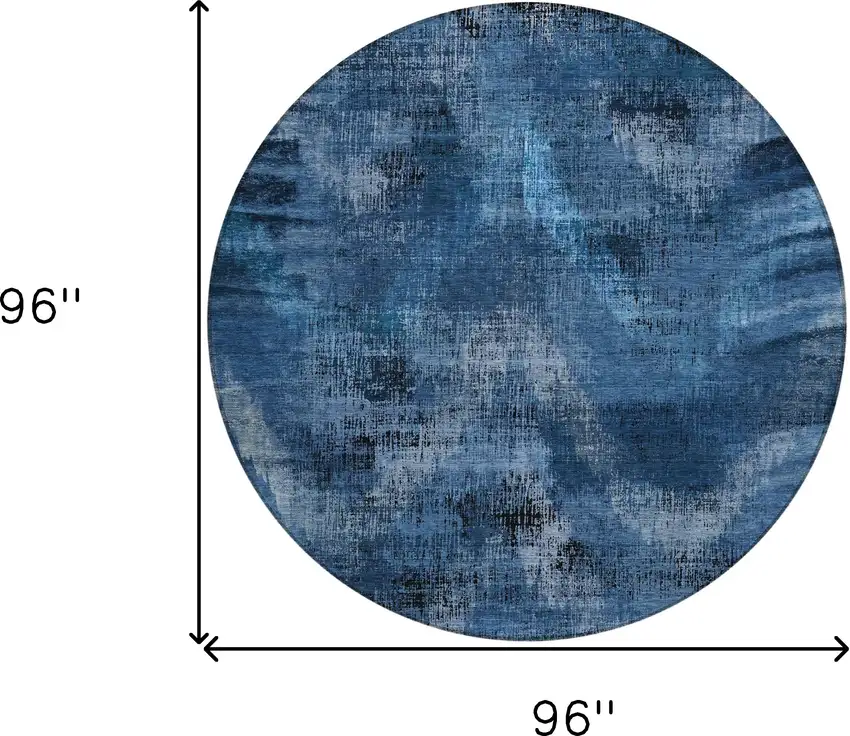 8' Navy Blue And Sky Blue Round Abstract Washable Indoor Outdoor Area Rug Photo 3
