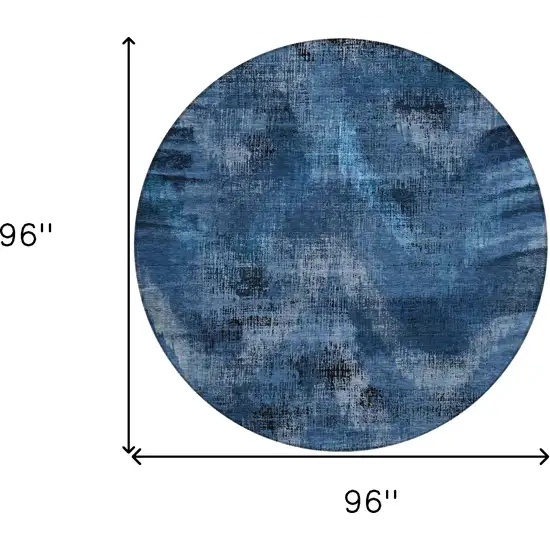 8' Navy Blue And Sky Blue Round Abstract Washable Indoor Outdoor Area Rug Photo 3