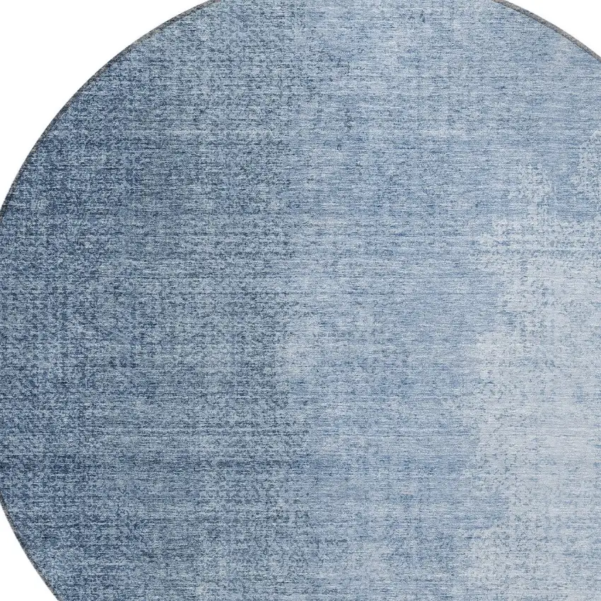 8' Navy Blue And Sky Blue Round Abstract Washable Indoor Outdoor Area Rug Photo 4