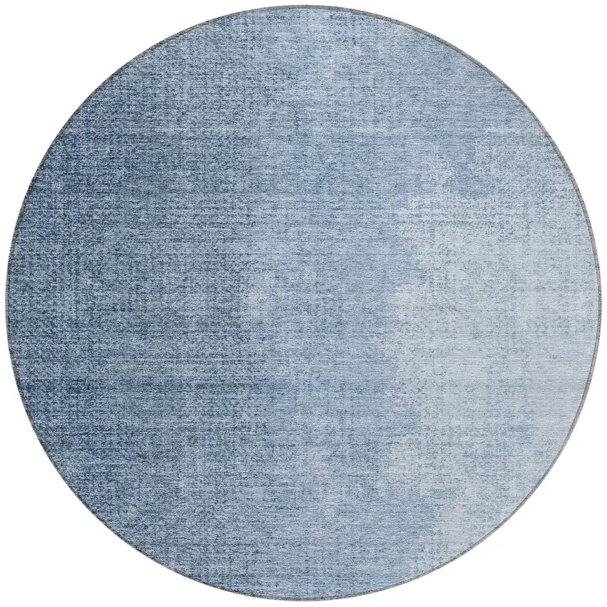 8' Navy Blue And Sky Blue Round Abstract Washable Indoor Outdoor Area Rug Photo 5