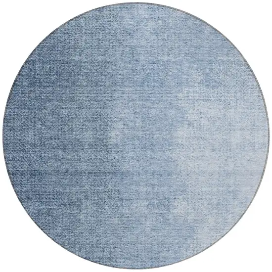 8' Navy Blue And Sky Blue Round Abstract Washable Indoor Outdoor Area Rug Photo 5