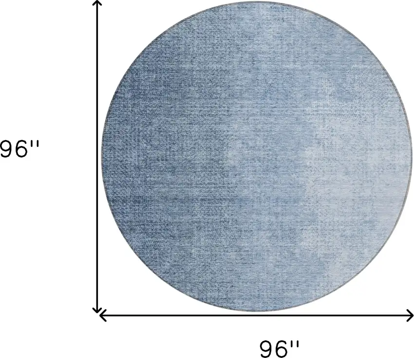 8' Navy Blue And Sky Blue Round Abstract Washable Indoor Outdoor Area Rug Photo 3