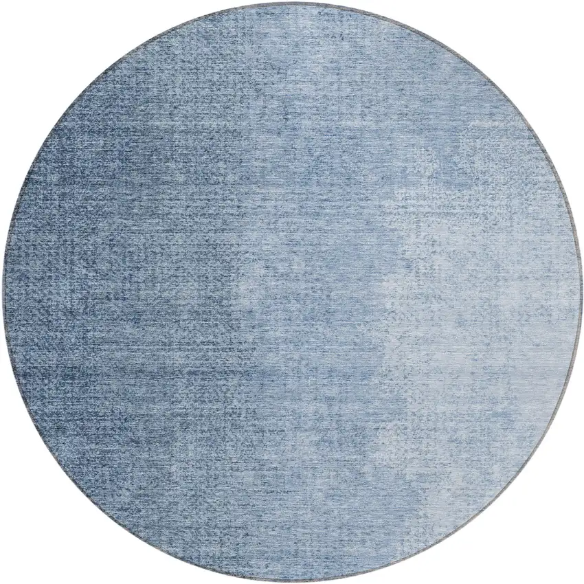 8' Navy Blue And Sky Blue Round Abstract Washable Indoor Outdoor Area Rug Photo 2